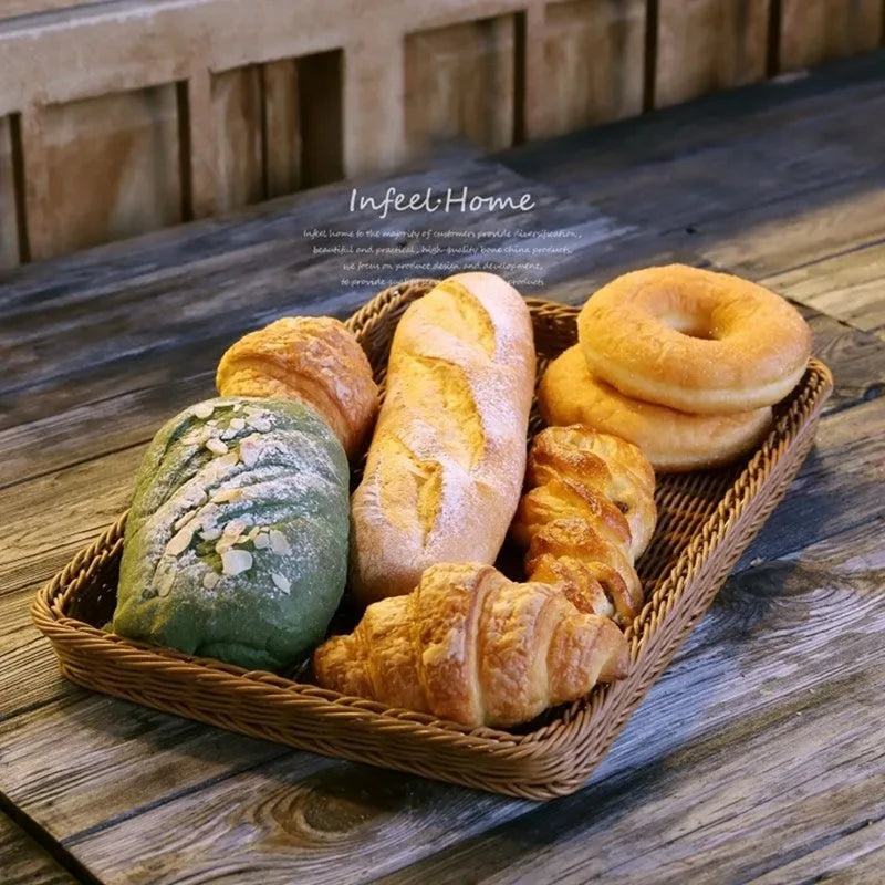 Imitation Rattan Basket Woven Wicker Baskets Outdoor Picnic Bread Snacks Tray Handwoven Sundries Storage Box for Home Hotel