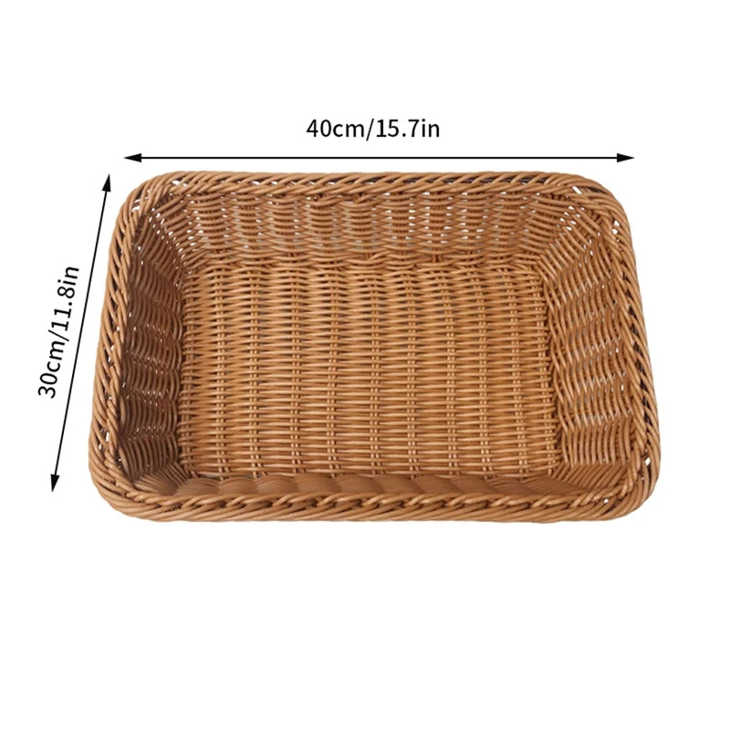 Imitation Rattan Basket Woven Wicker Baskets Outdoor Picnic Bread Snacks Tray Handwoven Sundries Storage Box for Home Hotel