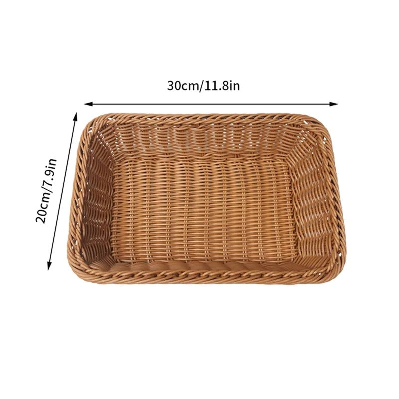 Imitation Rattan Basket Woven Wicker Baskets Outdoor Picnic Bread Snacks Tray Handwoven Sundries Storage Box for Home Hotel