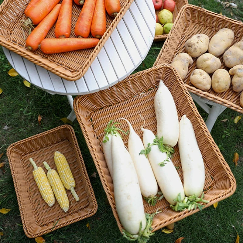 Imitation Rattan Basket Woven Wicker Baskets Outdoor Picnic Bread Snacks Tray Handwoven Sundries Storage Box for Home Hotel