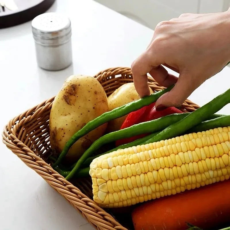 Imitation Rattan Basket Woven Wicker Baskets Outdoor Picnic Bread Snacks Tray Handwoven Sundries Storage Box for Home Hotel