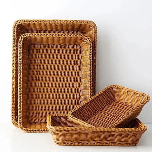 Imitation Rattan Basket Woven Wicker Baskets Outdoor Picnic Bread Snacks Tray Handwoven Sundries Storage Box for Home Hotel
