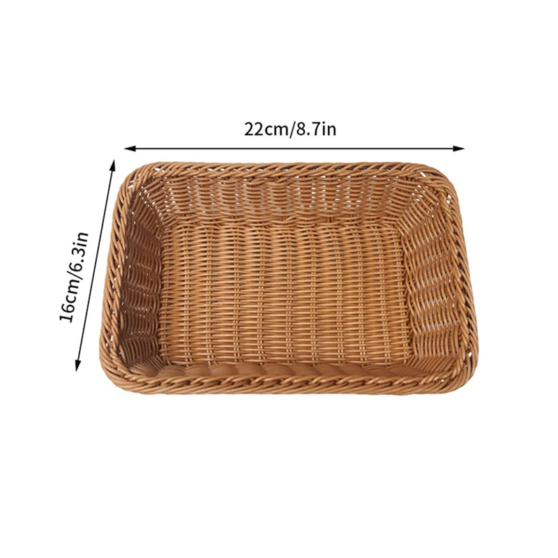 Imitation Rattan Basket Woven Wicker Baskets Outdoor Picnic Bread Snacks Tray Handwoven Sundries Storage Box for Home Hotel