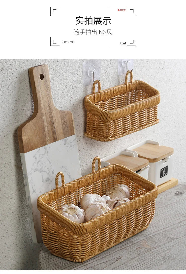 Wall Hanging Storage Basket Container Decorative Basket Hand Woven Kitchen Storage Basket for Garden Flower Pot Living Room