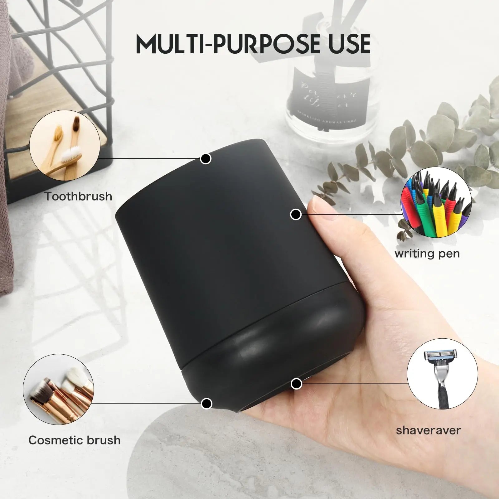 Matte Black toothbrush holders for bathrooms with silicon boot, Modern tooth brushing and toothpaste holder cup for bathroom Org