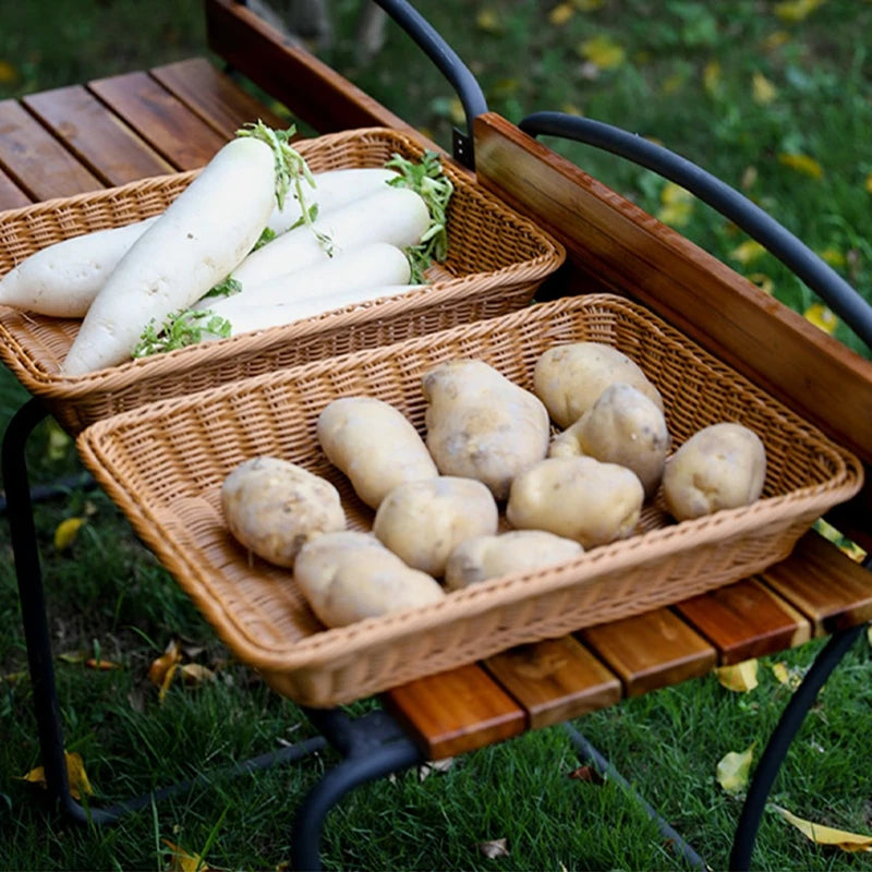 Imitation Rattan Basket Woven Wicker Baskets Outdoor Picnic Bread Snacks Tray Handwoven Sundries Storage Box for Home Hotel