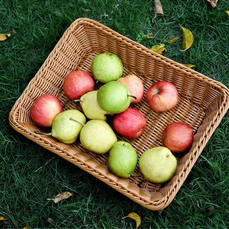 Imitation Rattan Basket Woven Wicker Baskets Outdoor Picnic Bread Snacks Tray Handwoven Sundries Storage Box for Home Hotel