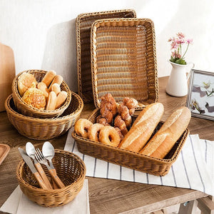 Imitation Rattan Basket Woven Wicker Baskets Outdoor Picnic Bread Snacks Tray Handwoven Sundries Storage Box for Home Hotel
