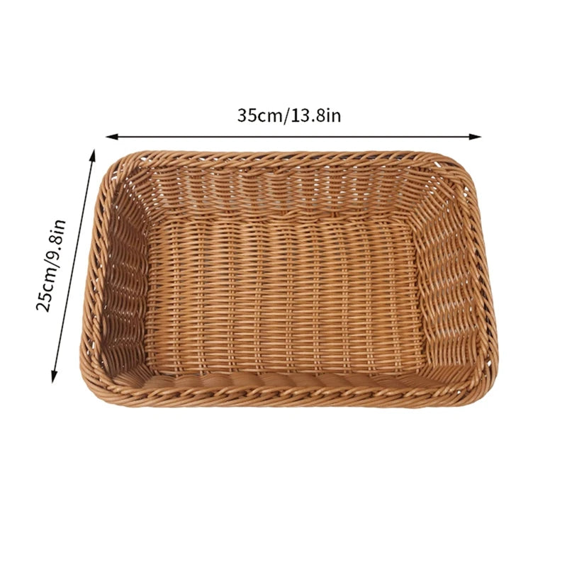 Imitation Rattan Basket Woven Wicker Baskets Outdoor Picnic Bread Snacks Tray Handwoven Sundries Storage Box for Home Hotel