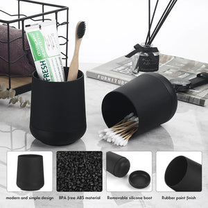 Matte Black toothbrush holders for bathrooms with silicon boot, Modern tooth brushing and toothpaste holder cup for bathroom Org