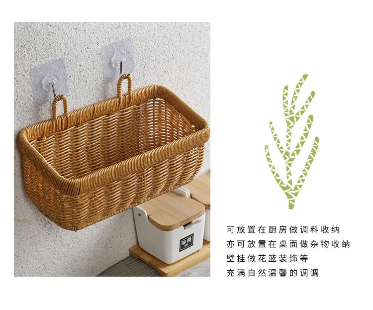 Wall Hanging Storage Basket Container Decorative Basket Hand Woven Kitchen Storage Basket for Garden Flower Pot Living Room