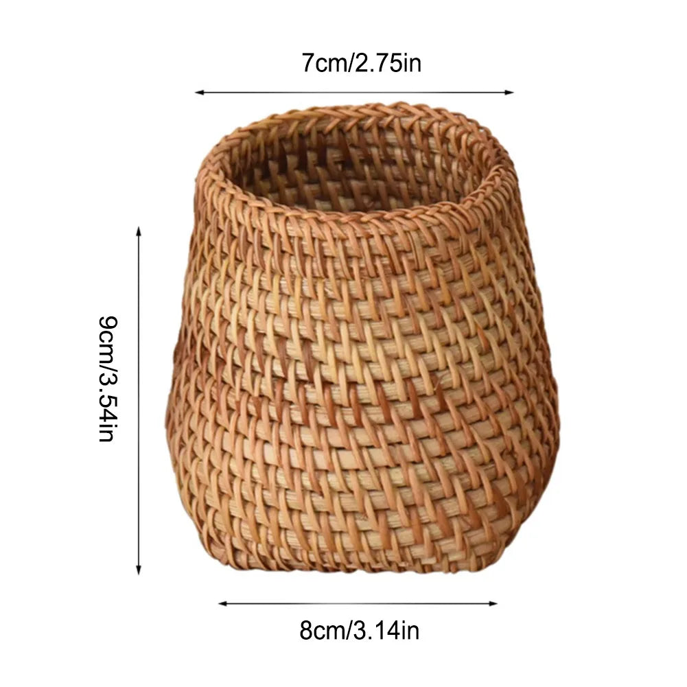 Handmade Rattan Storage Box Cosmetic Pen Holder Tea Ceremony Accessories Tableware Storage Decoration Household Storage Basket