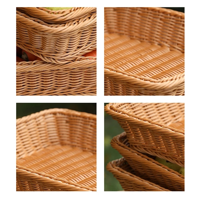 Imitation Rattan Basket Woven Wicker Baskets Outdoor Picnic Bread Snacks Tray Handwoven Sundries Storage Box for Home Hotel