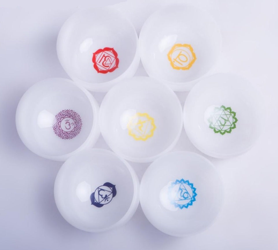 Chakra Design White Cryrstal Singing Bowls