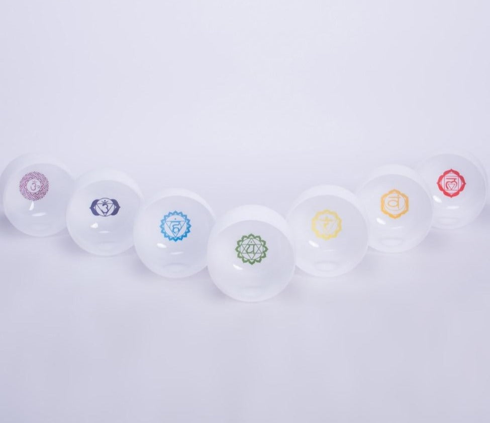 Chakra Design White Cryrstal Singing Bowls
